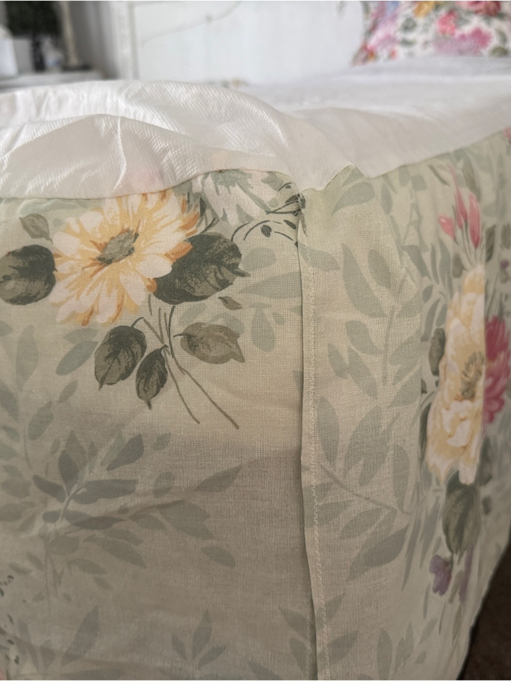 Twin Cottage Floral Bed Skirt in Sage Green